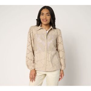 Fashion Women's Top Sz XL 100% Cotton Eyelet Shirt Brown A689563